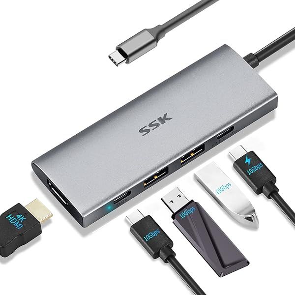 SSK 100W USB-C Hub: 5-in-1 Multiport Adapter with 4K HDMI & SuperSpeed USB 3.2 for MacBook, Dell, HP, Lenovo