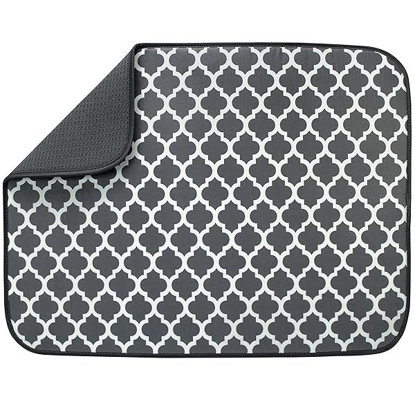 "XL Dish Drying Mat by S&T INC - Highly Absorbent Microfiber Kitchen Counter Pad, 18"x24", Pewter Grey Trellis Design"