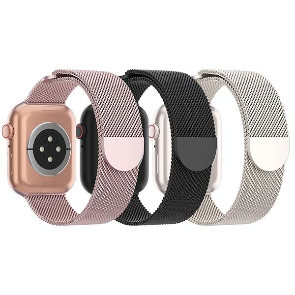 STEEZRD 3 Pack Mesh Metal Apple Watch Bands, 38mm-45mm, Stainless Steel Magnetic Loop Band Replacement for Ultra 2 iWatch Series 9 8 SE 7 6 5 4 3 2 1