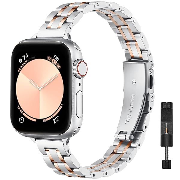 STIROLL Thin Stainless Steel Replacement Band for Apple Watch 38mm 40mm 41mm - Stylish Metal Wristband for Men & Women