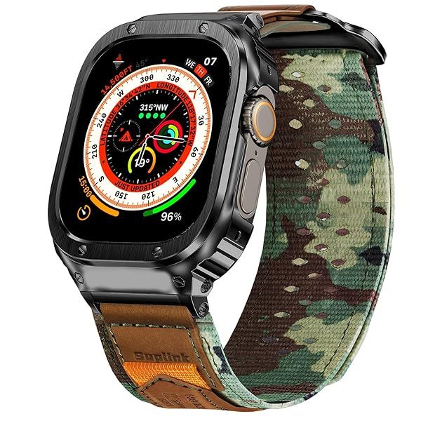 SUPLINK Nylon Band with Stainless Steel Case Compatible with Apple Watch Ultra 2 Bands 1 Apple Ultra Watch 3 Bands Men, Rugged Protective Bumper for