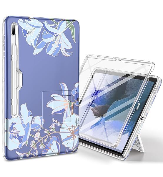 Buy SURITCH Galaxy Tab S7 FE Case - Shockproof, Screen Protector & Kickstand - Fits S7+, S8+ - Blue Lilly Design