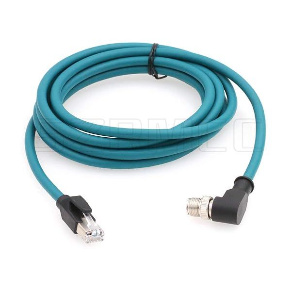 SZRMCC M12 8 Pin X-Coded Male Right Angle to RJ45 Ethernet Cable Cat7e for Basler Cognex Industrial Camera Vision Sensors Blue 1M