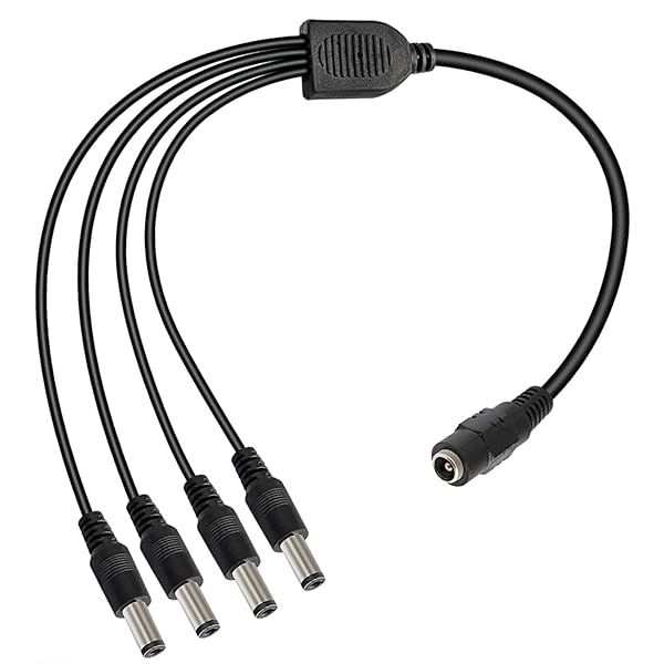 Saisn DC Power Y Splitter Cable 1 Female to 4 Male Plug for CCTV Camera Efficient Power Distribution