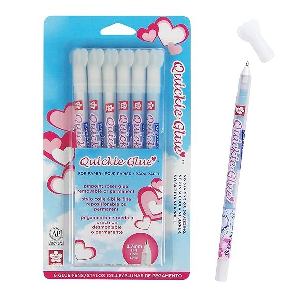 Sakura Quickie Glue Pens - Precision Liquid Glue for Crafting - 6 Pack with 0.7mm Tip for Pinpoint Application