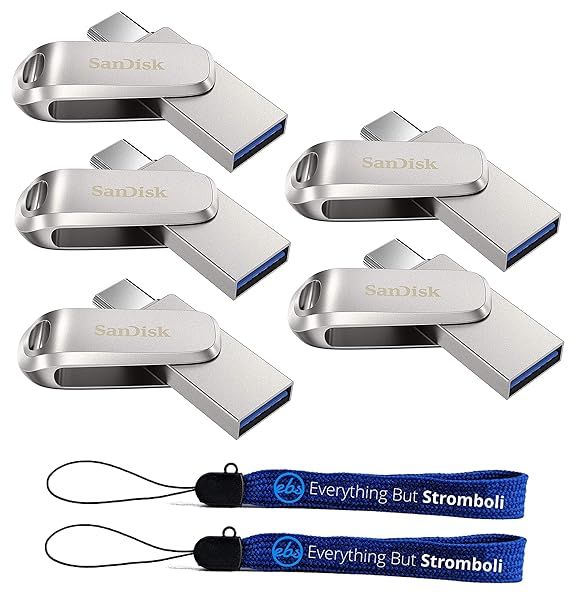 SanDisk Ultra Dual Drive Luxe 64GB USB-C Flash Drive 5 Pack - High Speed USB 3.1 with Lanyards for Smartphones & Tablets