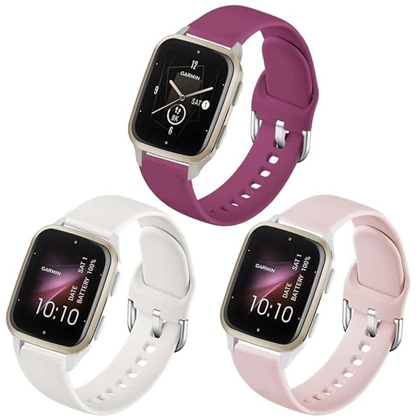 Sankel 3 Pack Compatible for Garmin Venu Sq 2 Bands,Women 20mm Soft Silicone Sport Replacement Strap Wristband for Garmin Venu Venu Sq Venu Sq 2