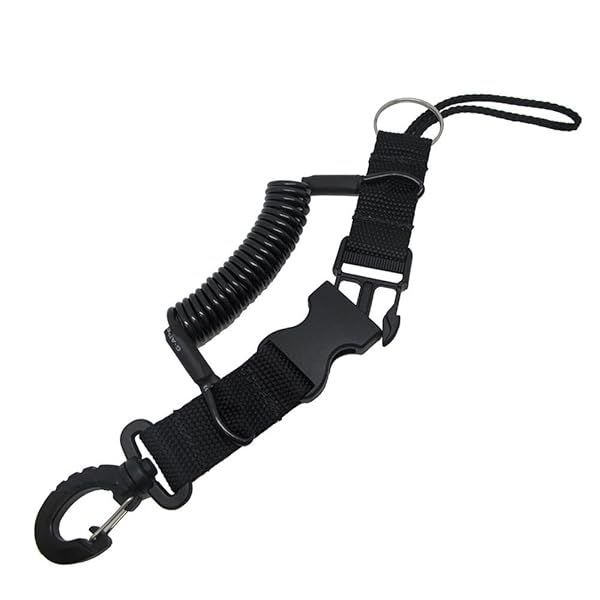 Scuba Choice Black Snappy Coil Camera Lanyard Clip & QB Buckles - 1.3m Dive Accessory