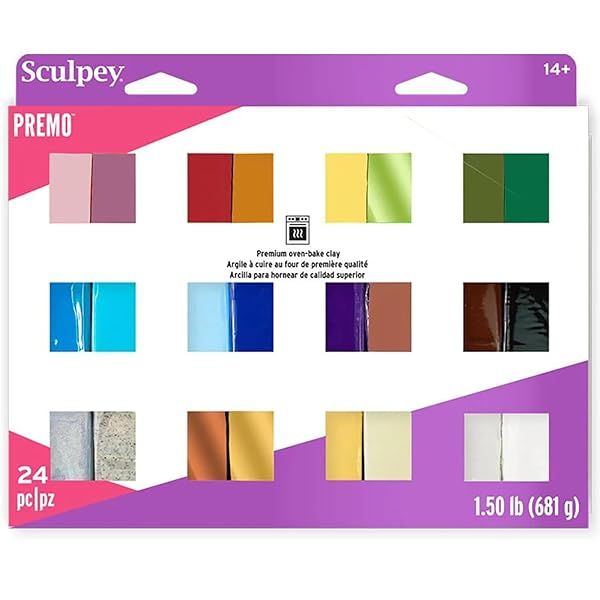 24-Color Sculpey Premo Polymer Clay Sampler - Non-Toxic, Oven-Bake, Perfect for Jewelry & DIY Projects