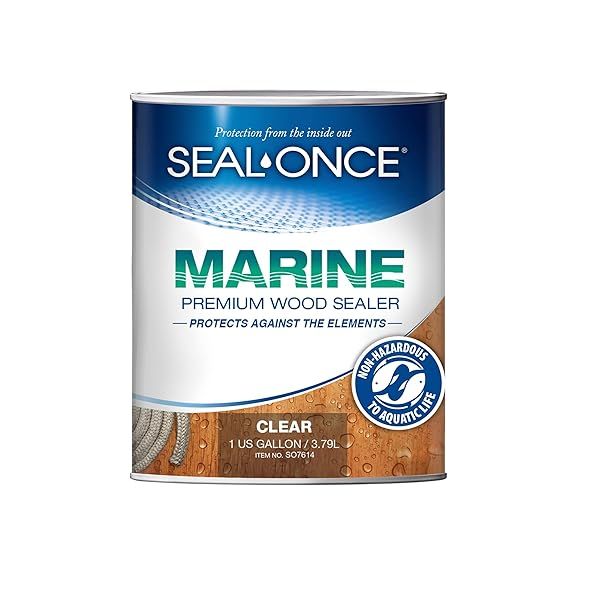 Seal-Once Marine Premium Wood Sealer: Waterproof Stain & Sealant in 1 Gallon - Clear Finish for Ultimate Protection