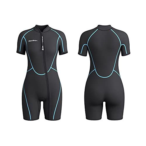 Seaskin Mens 3mm Shorty Wetsuit Full Body Diving Suit Front Zip for Diving Snorkeling Surfing Swimming Small