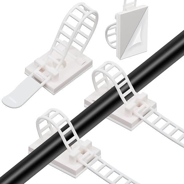 Segarty Cable Clips White, 100 PCS Small Self Adhesive Wire Ties Holder Adjustable Cords Organizer Clamps Ideal Cord Management for Hanging Tidying
