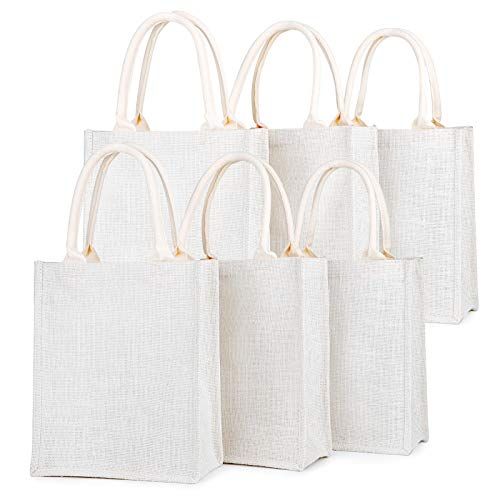 Segarty 6 Pack Small White Burlap Jute Tote Bags Reusable Canvas Gift Favors with Handles for Weddings Shopping Bachelorette Beach Trips