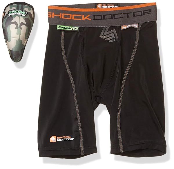 Shock Doctor Adult 235 Compression Shorts with Hard Cup - Large Black for Ultimate Protection