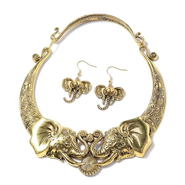Shop LC Elephant Earrings & Necklace Set - Chunky Gold Jewelry Gifts for Women - Perfect Christmas Present!