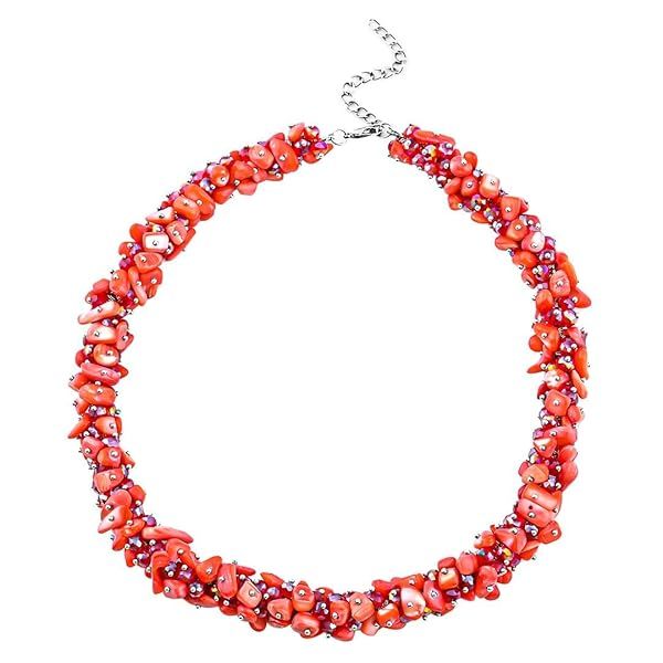 "Shop LC Red Shell Beaded Necklace: Perfect Summer Beach Jewelry & Christmas Gifts for Women (20-23")"