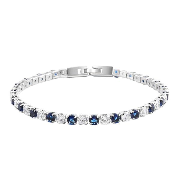 "Shop LC Dainty Tennis Bracelet - Blue & White CZ Jewelry for Women - Elegant 8" Bridal Bracelet for Special Occasions"
