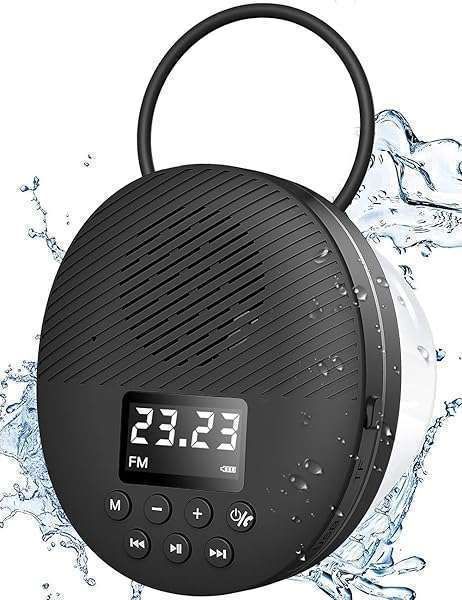 AGPTEK Waterproof Bluetooth Shower Radio Speaker - 12H Playtime, Suction Cup, Handsfree Calling, LCD Display