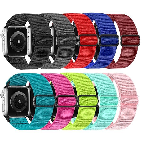 ShuYo Adjustable Soft Solo Loop Bands for Apple Watch 38mm-45mm | Woven Elastic Sport Bands for iWatch Series SE/8/7/6/5/4/3/2/1