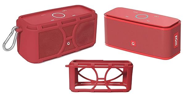 Silicone Cover Skin for DOSS SoundBox Touch Wireless Bluetooth Speaker Full Protection Custom Color Shape Matching Carabiner Red