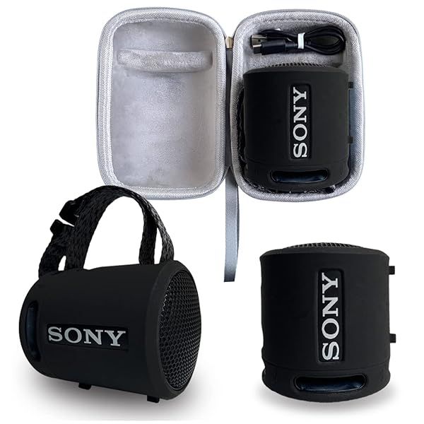 Silicone Cover & Hard Case for Sony SRS-XB13/XB100 - Extra BASS Speaker Accessories (Black & Grey)