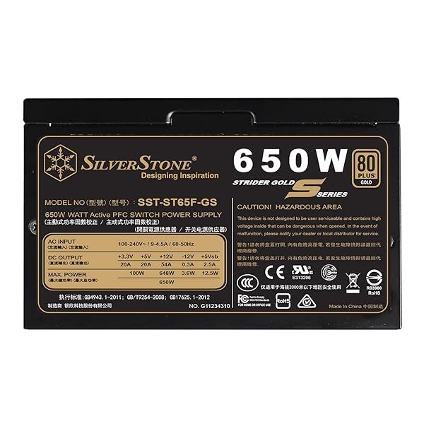 SilverStone 650W Fully Modular PSU - 80 Plus Gold, 140mm Design | SST-ST65F-GS Power Supply