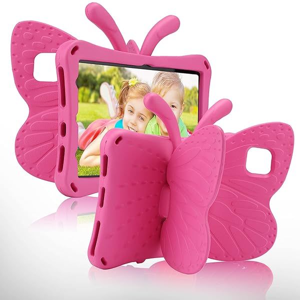 Simicoo Samsung Tab A7 10.4 Kids Case Cute Butterfly Design Lightweight Shockproof EVA with Stand Rose Color