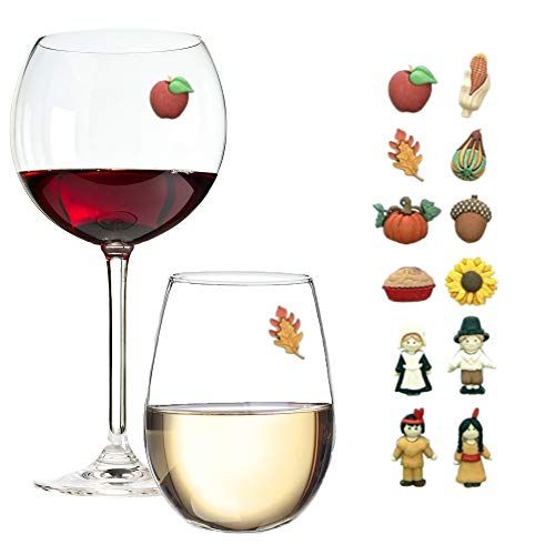 Simply Charmed Thanksgiving Magnetic Wine Glass Charms Set of 12 Cute Drink Markers for Stemless Glasses Perfect Hostess Gift