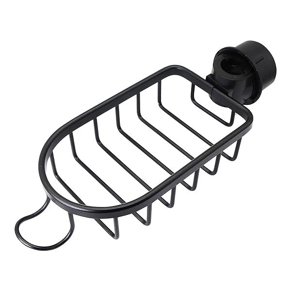 SinLoon Kitchen Faucet Sponge Holder Sink Caddy Organizer Space Aluminum Soap Dish Brush Rack for Kitchen and Bathroom Accessories Black