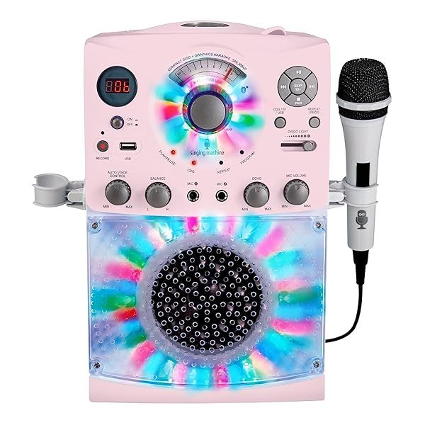 Portable Karaoke Machine for All Ages - Bluetooth, LED Lights, Wired Mic, CD+G & USB - Stylish Rose Gold & Frosted Pink