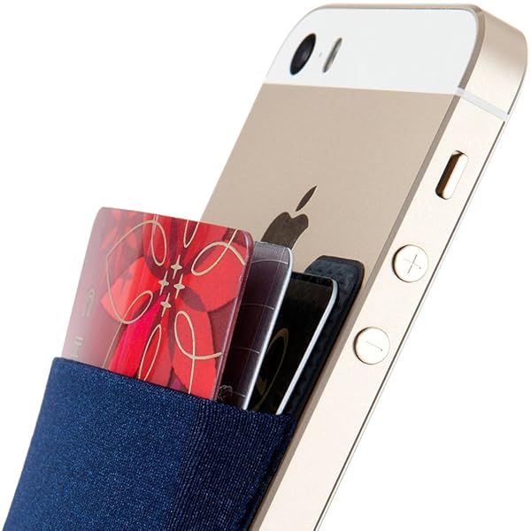 Sinjimoru Basic Cell Phone Wallet - Adhesive Card Holder for iPhone, Stretchy Sinji Pouch Basic 2 in Navy