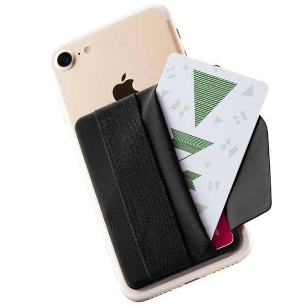 Sinjimoru Phone Grip Card Holder with Flap - Adhesive Wallet & Finger Strap for Easy Access - Black Sinji Pouch B-Flap