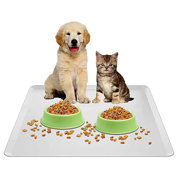 TidyFriend Pet Food Mat 24 x 24 Inches, Pet Tray for Food and Water, Silicone Dog Mat, Non Slip Cat Food Mat, Pet Supplies (Soft Grey)
