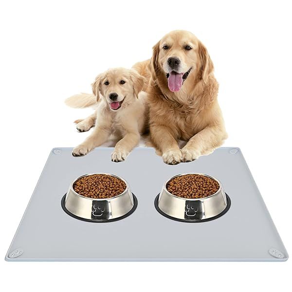 TidyFriend Pet Food Mat 30 x 23 Inches, Non Slip Dog Food Mat, Silicone Dog Bowl Mat Waterproof, Pet Supplies (Soft Grey)