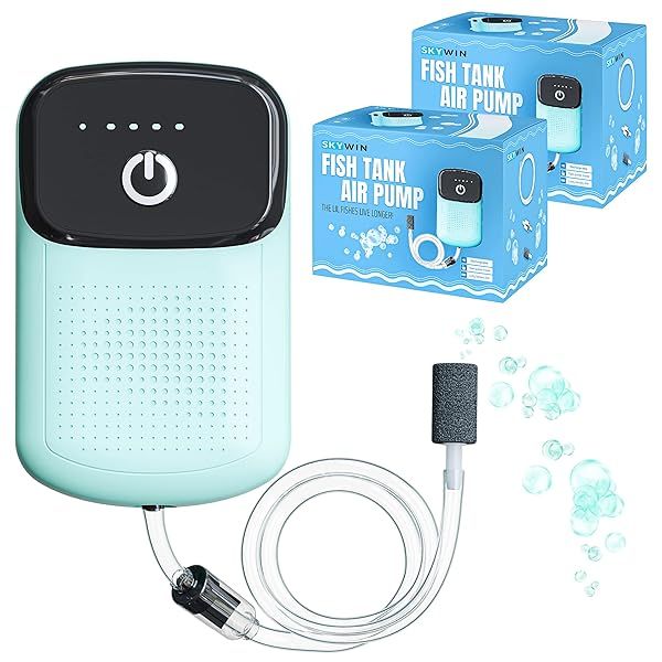 Skywin Portable Aerator for Fish, 2 Pk USB Rechargeable Live Bait Aerator 1832H Battery, Keeps Bait Alive Anywhere, Quiet Aquarium Water Pump for