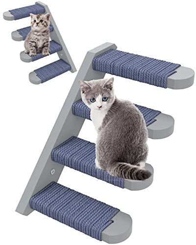 Skywin Cat Wall Steps, 2 Pack Wooden Color Solid Rubber Cat Stairs for Wall, Great for Scratching and Climbing, Easy to Install