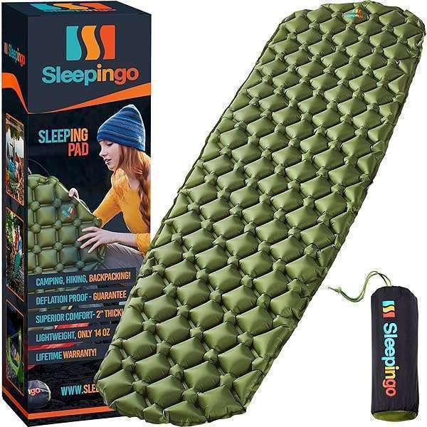Ultralight Camping Sleeping Pad - Inflatable Air Mattress for Backpacking & Hiking - Compact & Lightweight Green Mat
