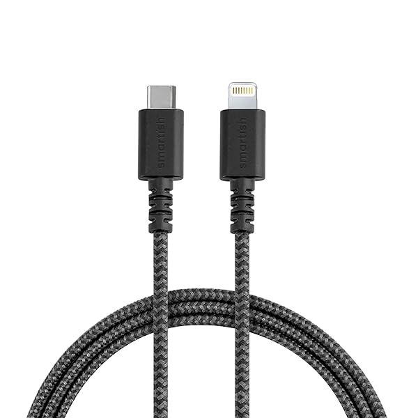 Smartish Lightning Fast Charging Cable USB-C Crown Joule Durable Nylon Fabric MFi Certified for iPad Airpods iPhone 6ft No 2 Pencil Gray