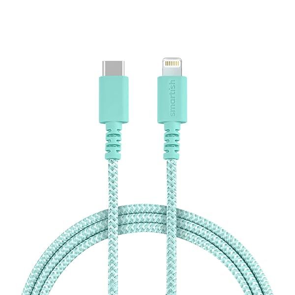 Smartish Lightning Fast Charging Cable USB-C Crown Joule Durable Nylon Fabric Cord MFi Certified for iPad Airpods iPhone Teal Me More 6ft