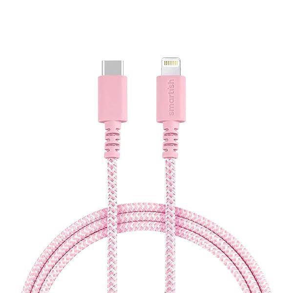 Smartish USB-C to Lightning Cable 6 Foot Fast Charging for iPhone 15 14 MFi Certified Pink Fabric Wrapped Universal Cable