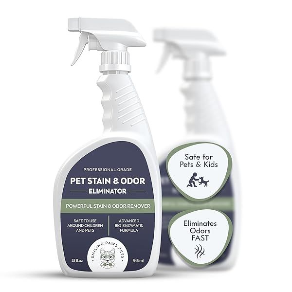 Smiling Paws Pets Cat and Dog Urine Odor Eliminator Enzyme Cleaner for Stains on Wood Carpet and Upholstery