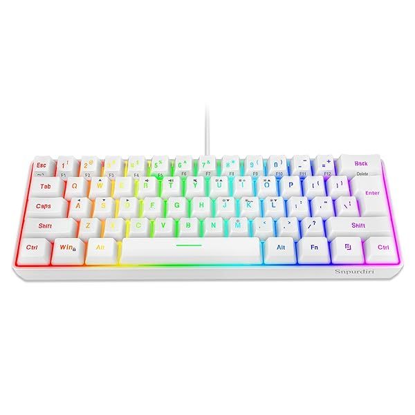 Snpurdiri 60% Wired Gaming Keyboard - 61 Keys RGB Backlit, Mini Waterproof Design for PC Gamers (White)
