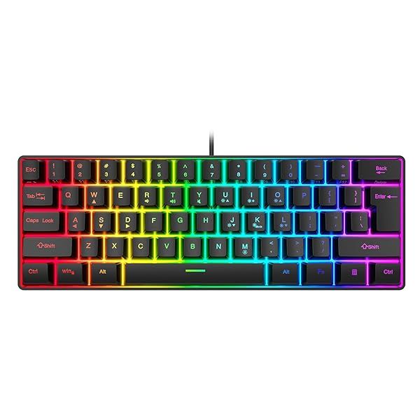 Snpurdiri 60% Wired Gaming Keyboard: RGB Mini, Waterproof, 61 Keys - Perfect for PC/Mac Gamers & Travel
