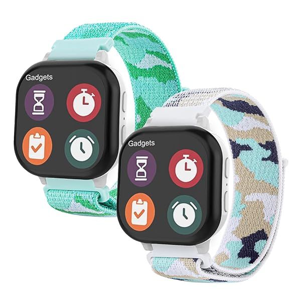 Snyeest 2-Pack Nylon Band Compatible with Gabb Watch 3 3e 2 1 Verizon Gizmo Watch 3 2 1 Disney, SyncUP Watch, 20mm Braided hook and Loop Camo