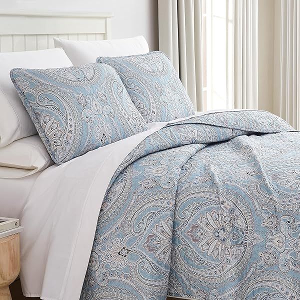 Southshore Fine Living Paisley Aqua Quilt Bedding Set for Full/Queen - Boho Style Bedspread & Shams