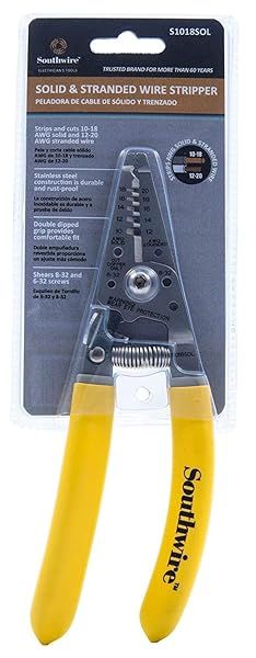 Southwire 58278040 Wire Stripper & Cutter: Strips 10-20 AWG Copper Wire with Bending Hole & Shearing Features
