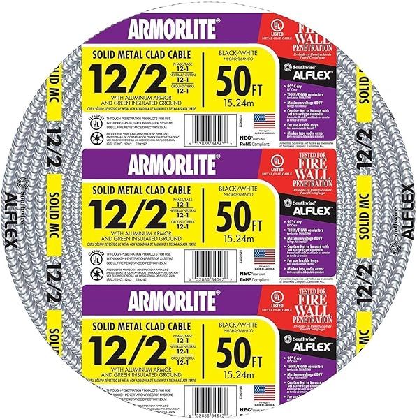 Buy Southwire 68580052 50-Foot 12-Gauge 2-Conductor MC Cable - Durable Aluminum Wiring Solution