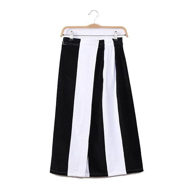 XXL Spa Wraps for Women - Terry Bath Cabana Style Towel with Fastening Strap in Black Stripe