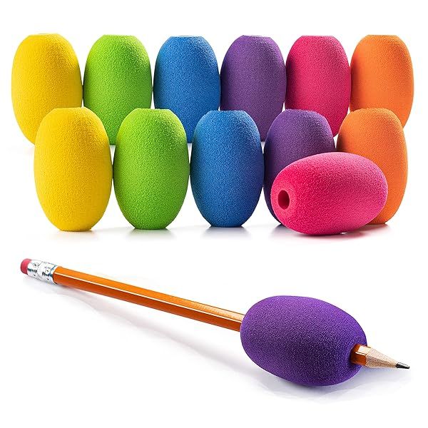 12-Pack Egg Pen Pencil Grips for Kids & Adults - Ergonomic, Colorful Holders for Handwriting & Drawing