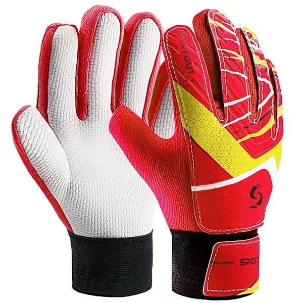 Sportout Kids Goalkeeper Gloves with Double Wrist Protection Non-Slip Latex Material Size 5 for Ages 5 to 8 Red Soccer Gloves